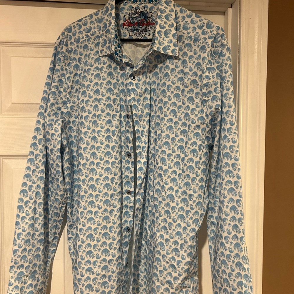 Robert Graham Light Blue Skull Pattern Shirt